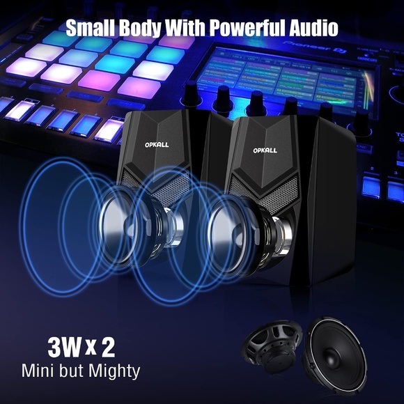 OPKALL Mini Colorful LED Light Computer Speaker, USB, 3.5mm Cable - Picture 8 of 8